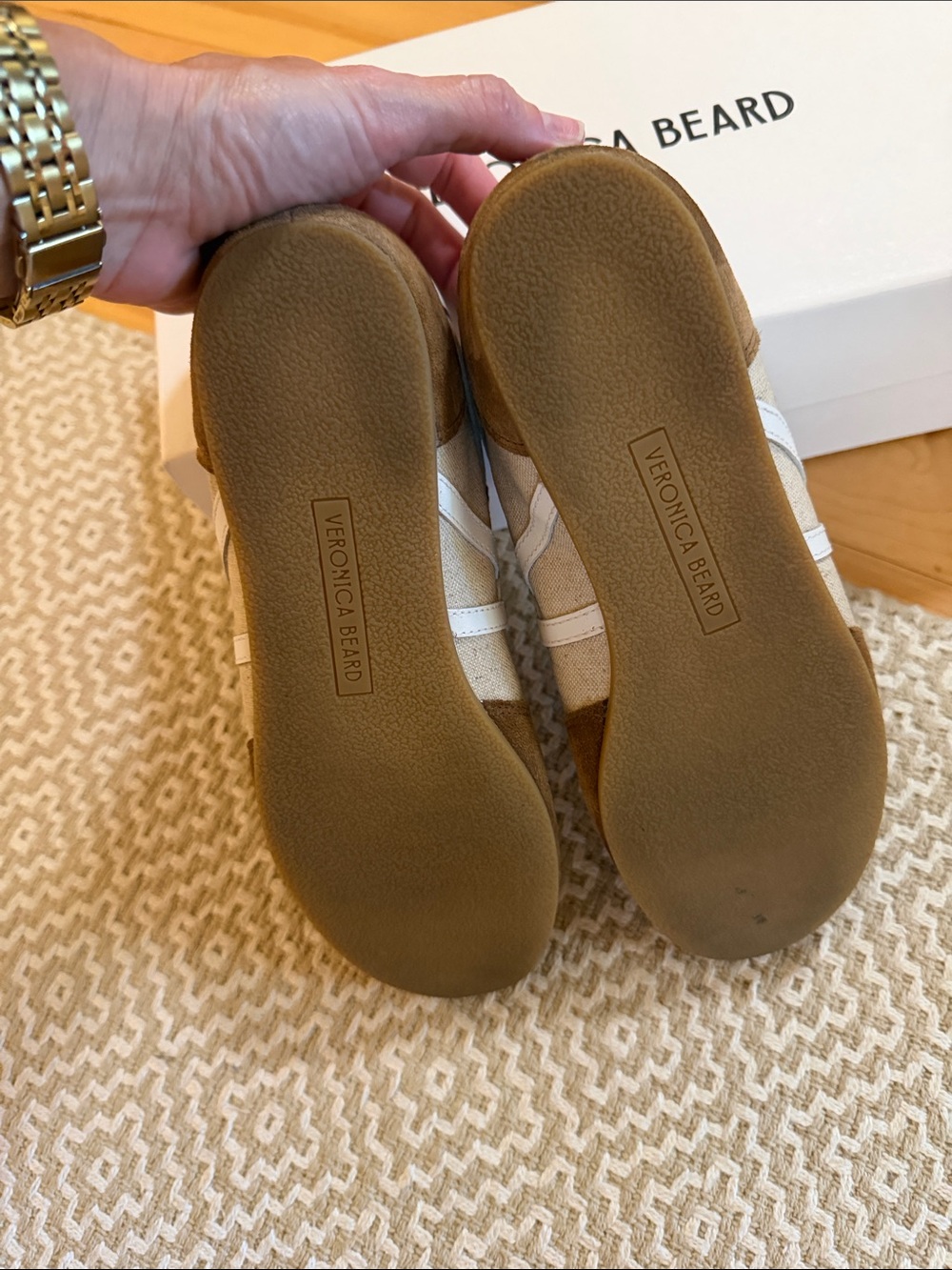 Veronica Beard Riviera Sneakers Brown Suede & White Patent with Red Laces - Picture 4 of 4